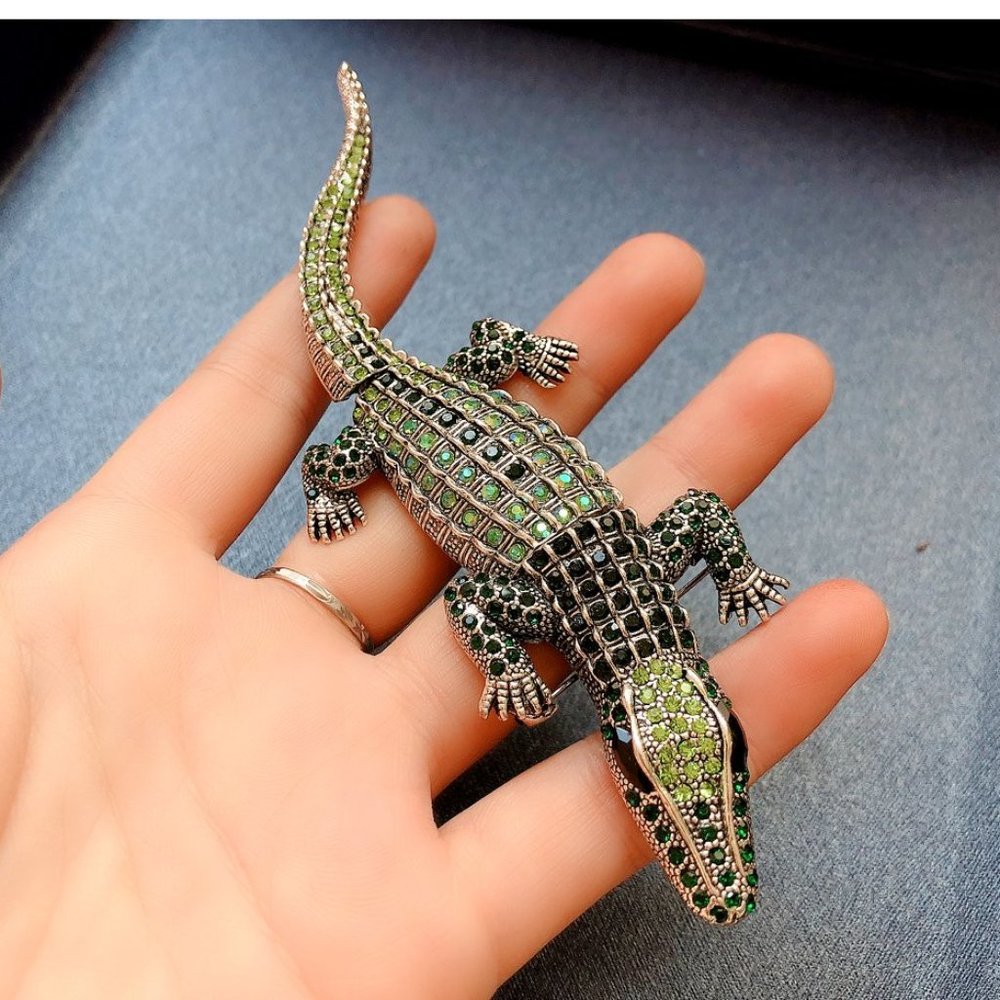 Large Rhinestone Crocodile/Alligator Brooch